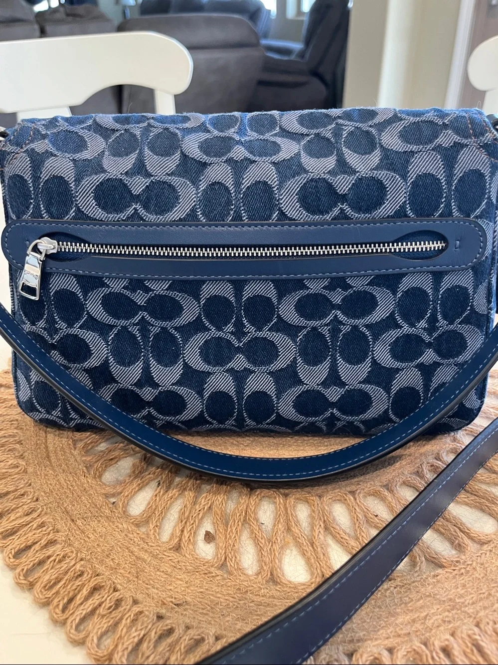 Coach Navy Signature C Flap Crossbody with Silver 'C' Hardware - Picture 8 of 11
